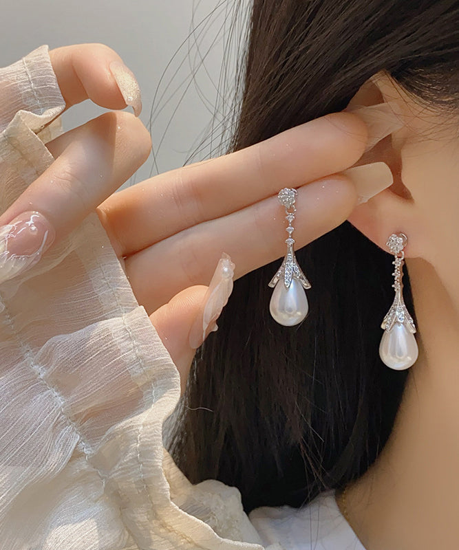 Zircon Stylish Water Drop Earrings Silk Copper