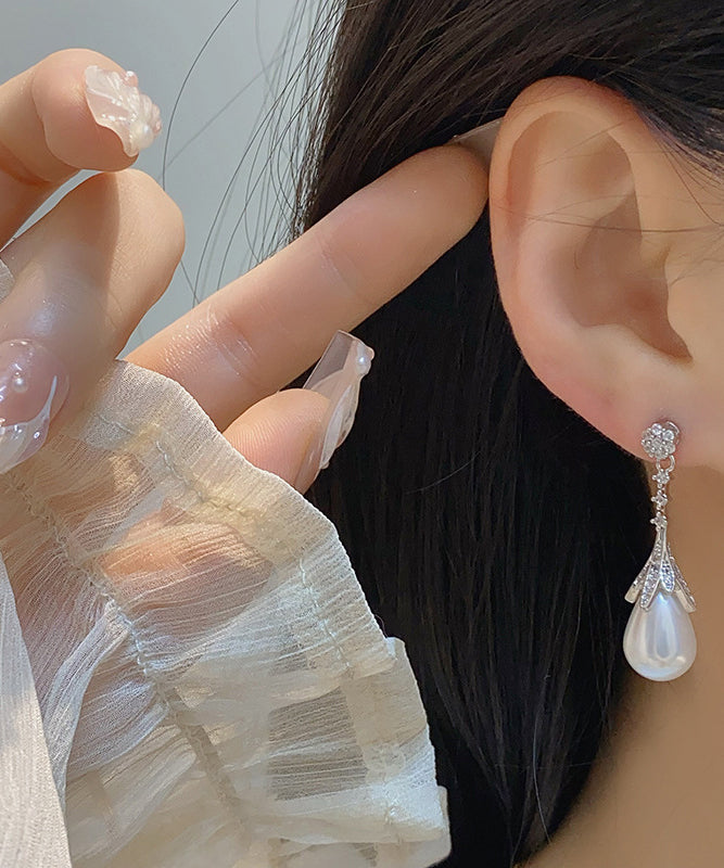 Zircon Stylish Water Drop Earrings Silk Copper