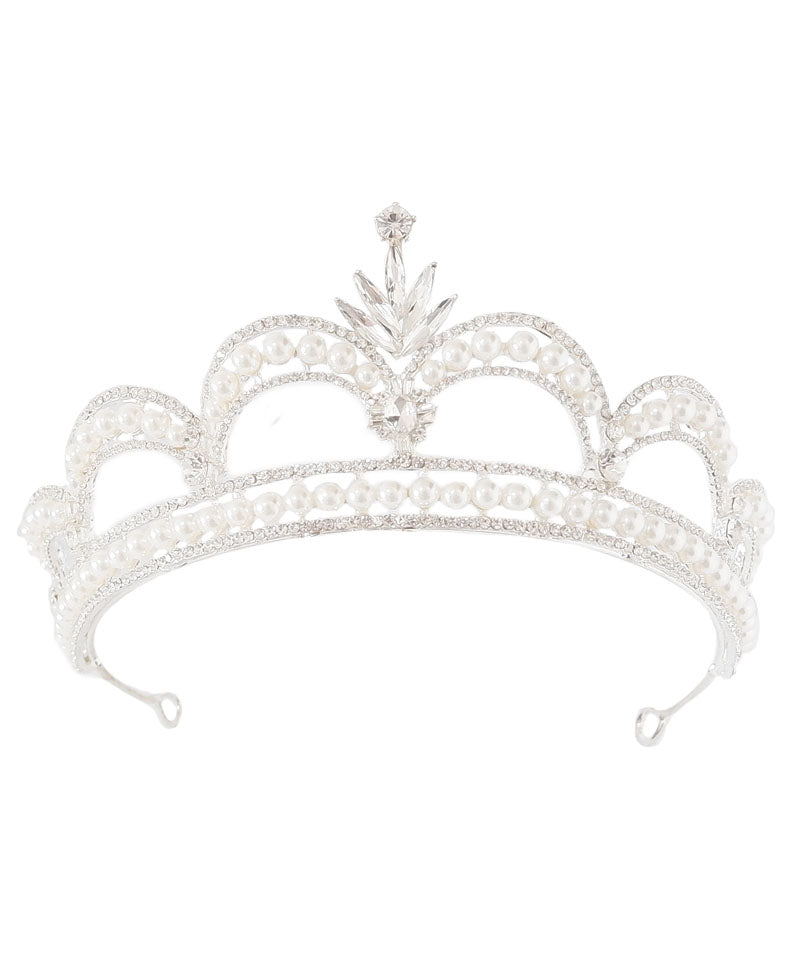 Stylish Silk Silvering Zircon Pearl Girl Crown IU053