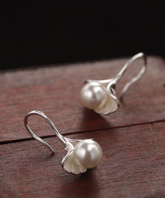 Silver Pearl Leaves Ginkgo Sterling Silk Stud Earrings Stylish