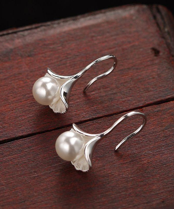 Silver Pearl Leaves Ginkgo Sterling Silk Stud Earrings Stylish