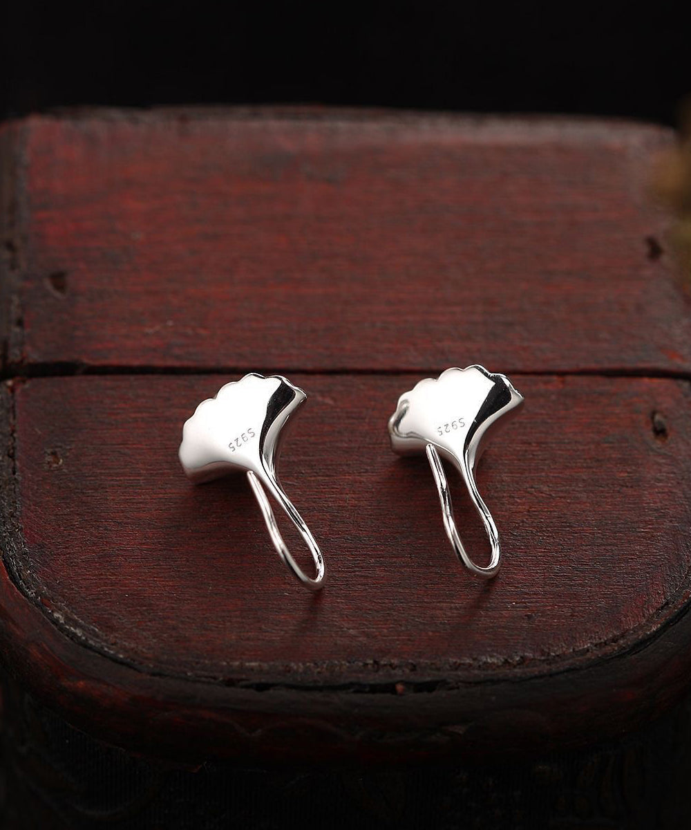 Silver Pearl Leaves Ginkgo Sterling Silk Stud Earrings Stylish