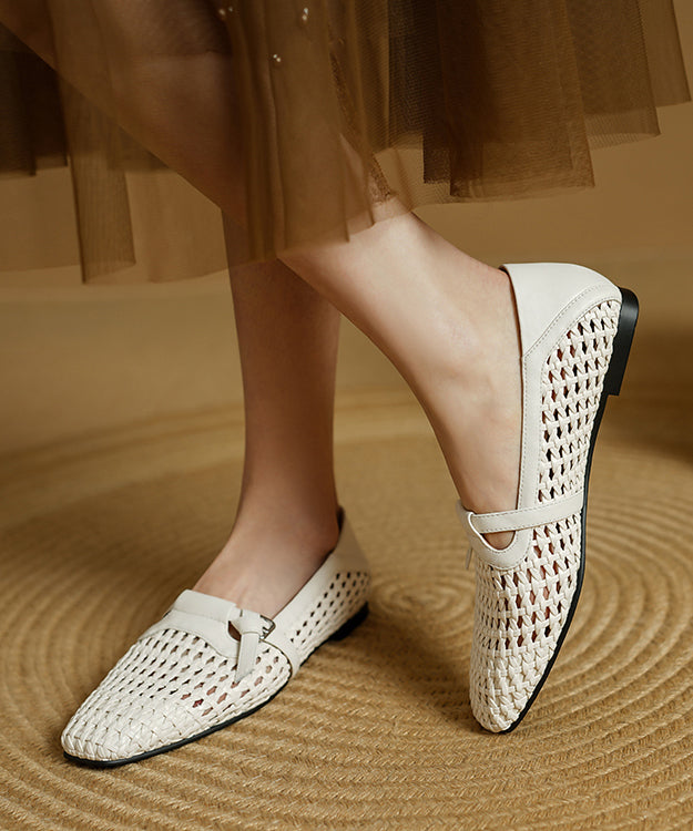 Cowhide Splicing Stylish Leather Women Loafers For Black