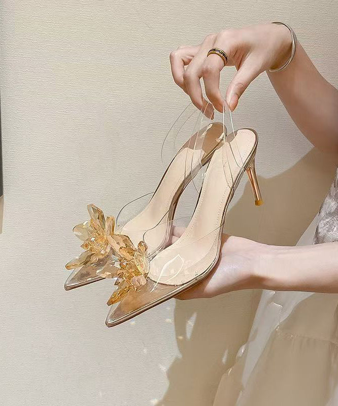 Pointed Stiletto Sandals Crystal Splicing Stylish Toe Silver