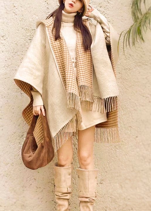 Stylish Wear On Both Sides Plaid Tassel Cashmere Shawl WO040