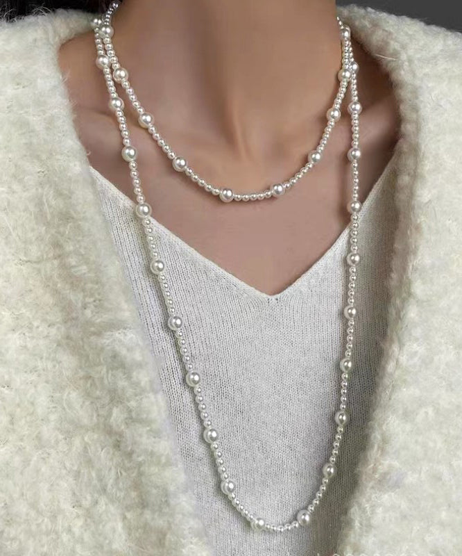 Stylish White Alloy Pearl Beading Gratuated Bead Necklace YD010