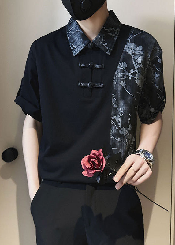 Print White Mens Cotton Patchwork Asymmetrical Stylish Polo