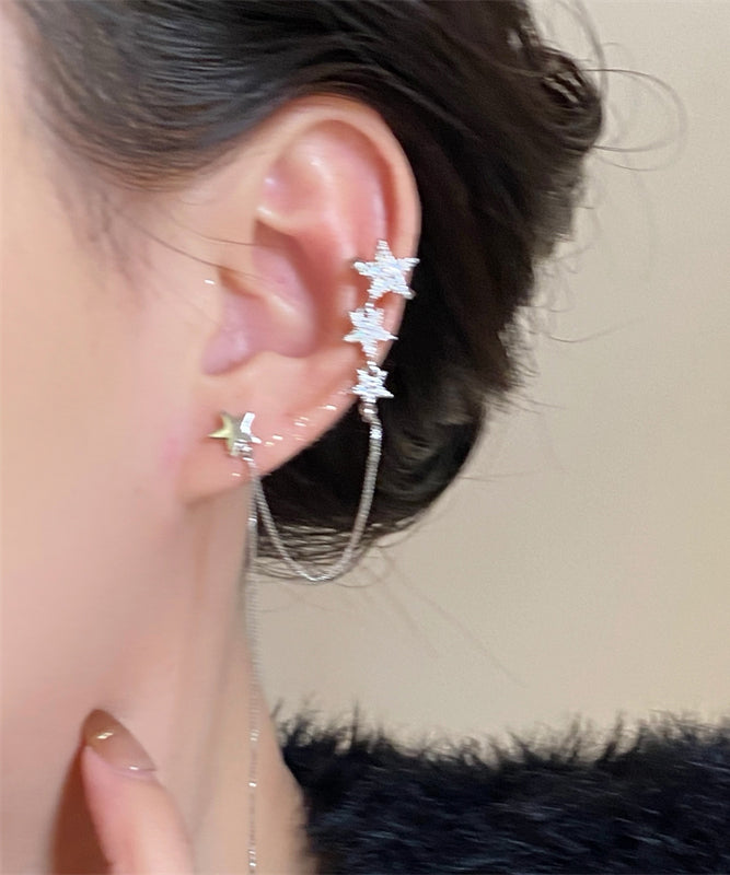 Stylish White Copper Zircon Star Drop Earrings QZ002