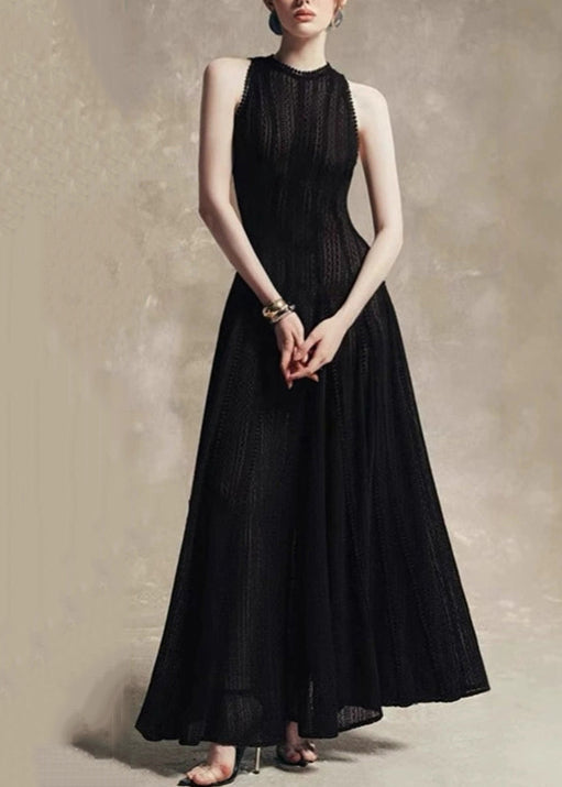 Out White Solid Hollow Lace Sleeveless Stylish Dress Party