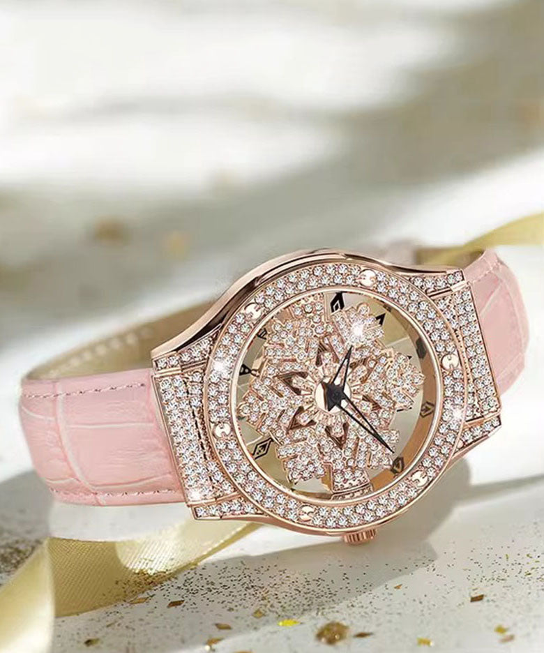 Leather Quartz Movement White Watches Stylish Zircon Waterproof