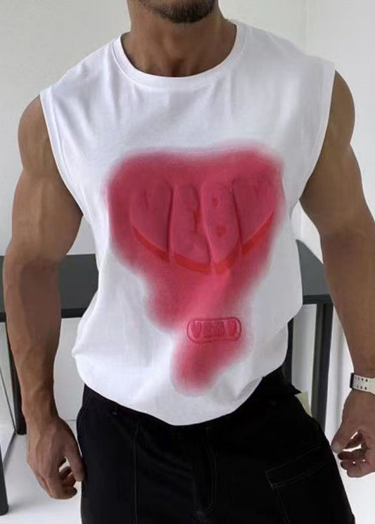 Cotton Summer White Men Print Tank Love Neck Stylish O