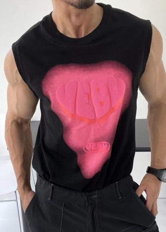 Cotton Summer White Men Print Tank Love Neck Stylish O