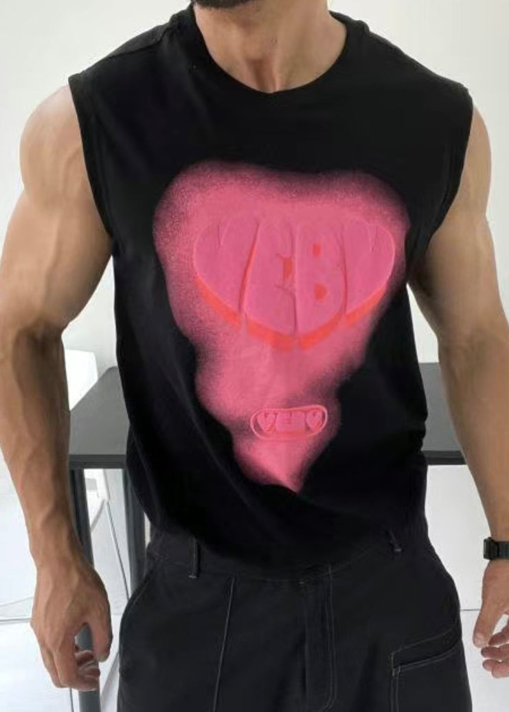 Cotton Summer White Men Print Tank Love Neck Stylish O