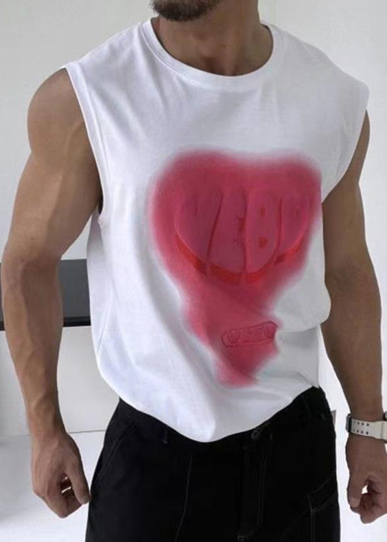 Cotton Summer White Men Print Tank Love Neck Stylish O