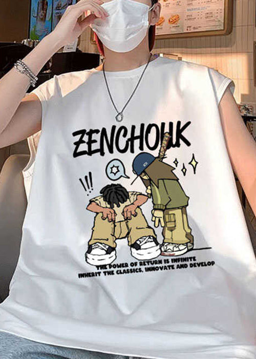 Stylish T Summer Men Shirt White Cotton O-Neck Print