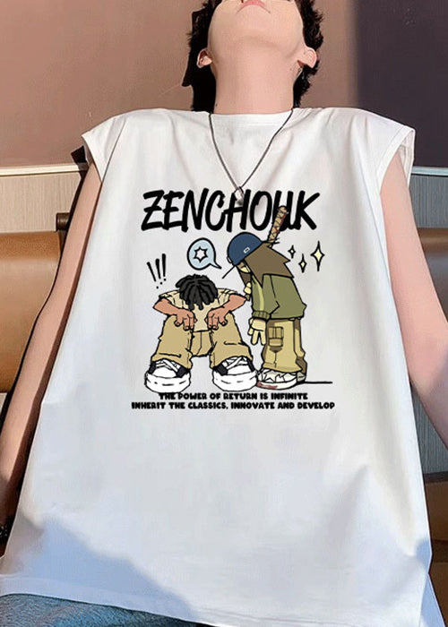 Stylish T Summer Men Shirt White Cotton O-Neck Print