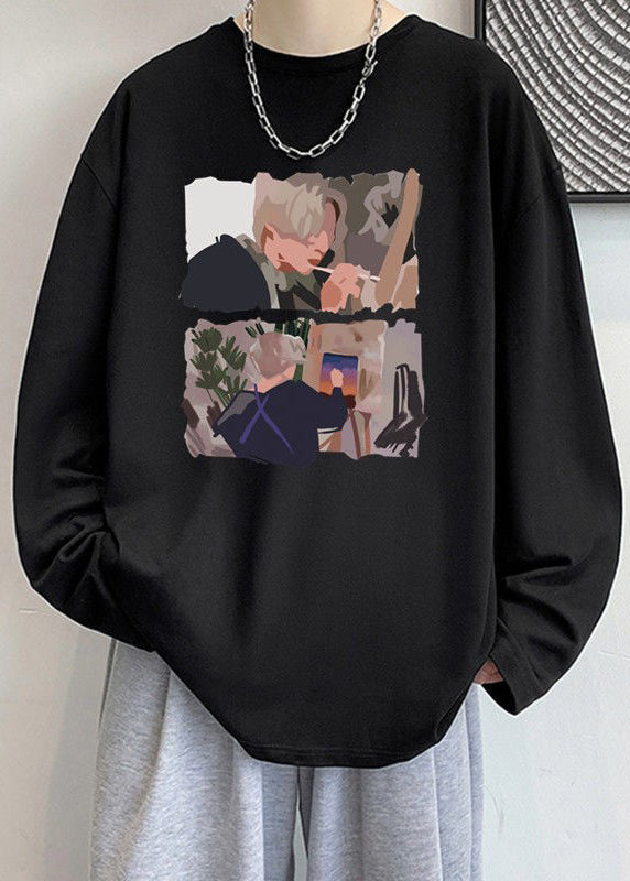 White Stylish Mens Spring Cotton O T Shirts Neck Print