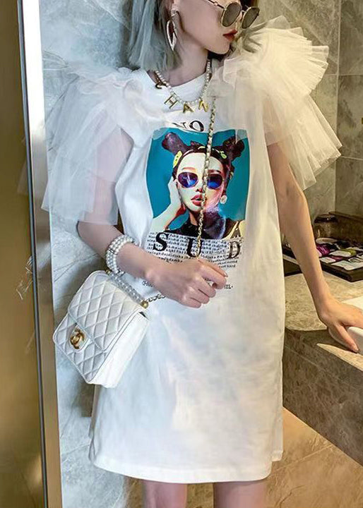 White Design Print Stylish Original Shirt T Patchwork Cotton