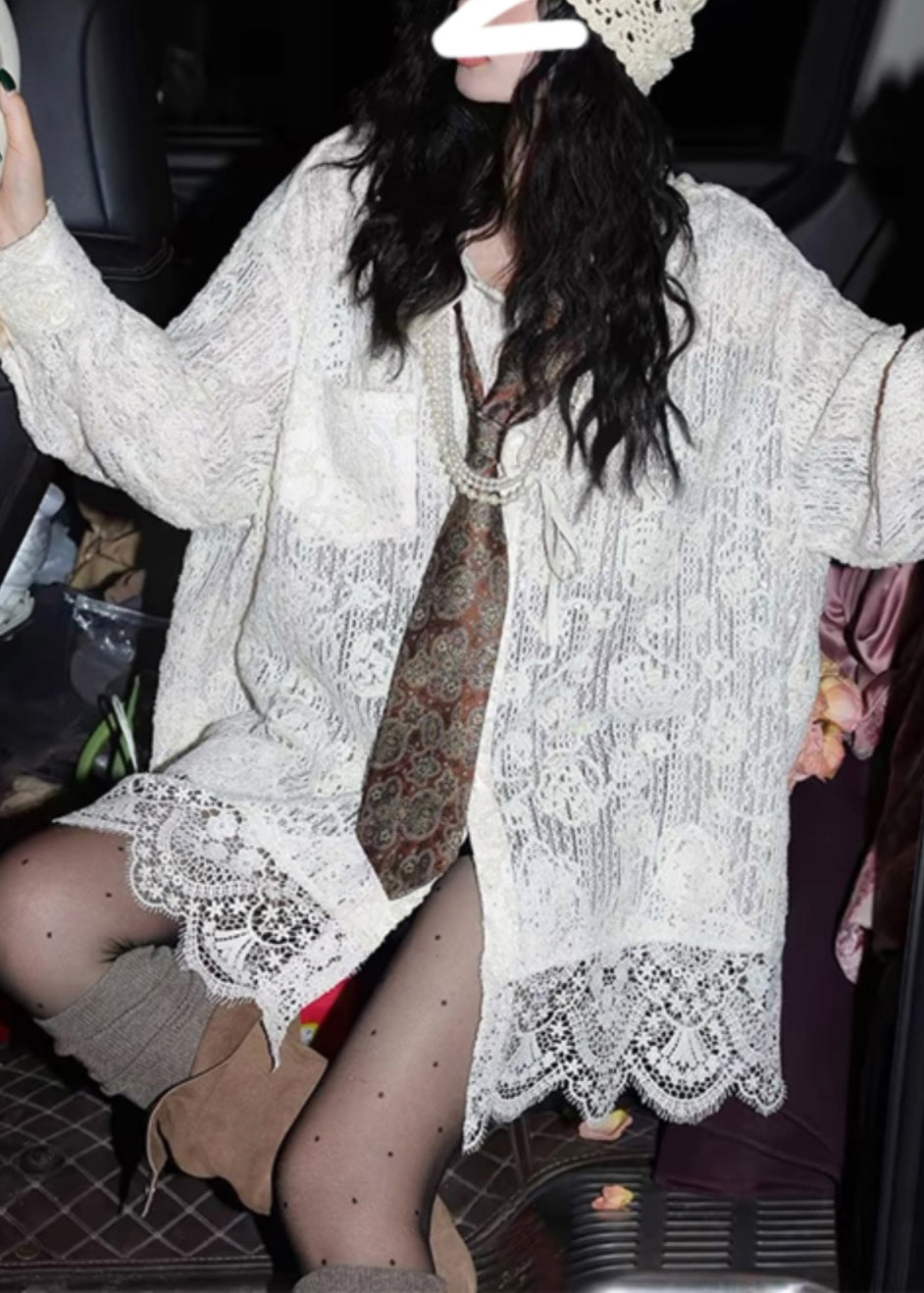 Stylish White Oversized Patchwork Lace Top Spring YK026