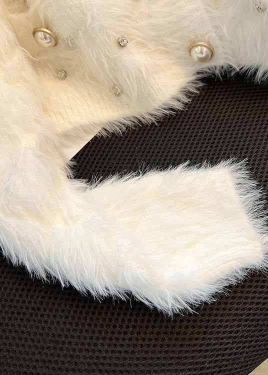 Stylish White Zircon Warm Fuzzy Fur Fluffy Cardigan Spring YH011
