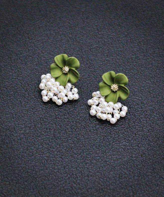 Floral Drop Alloy Yellow Earrings Stylish Pearl Tassel