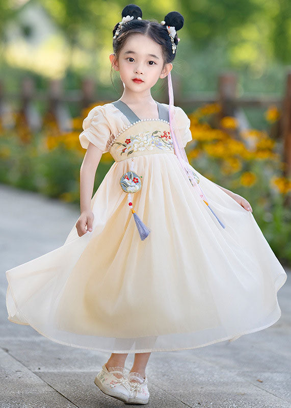 Bead Long Embroideried Kids Yellow Stylish Nail Tassel Chiffon