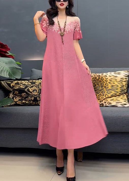 O-Neck Cotton Print Long Yellow Dress Summer Stylish