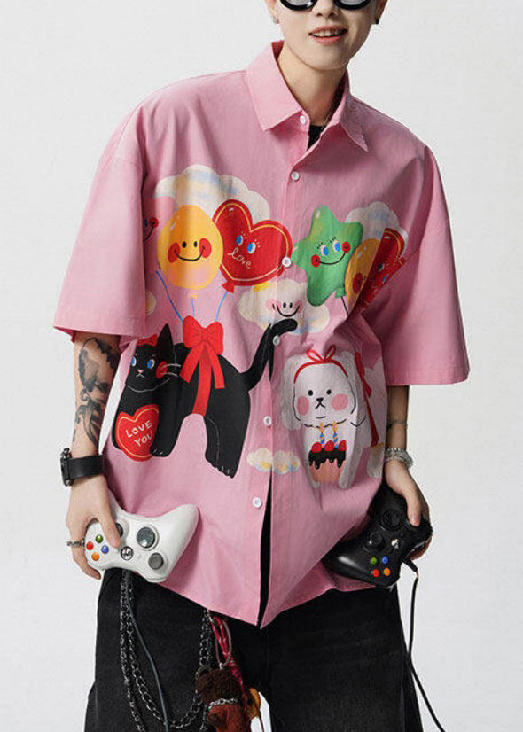 Cotton Stylish Sleeve Pan Print Button Yellow Shirts Mens Collar Half Peter