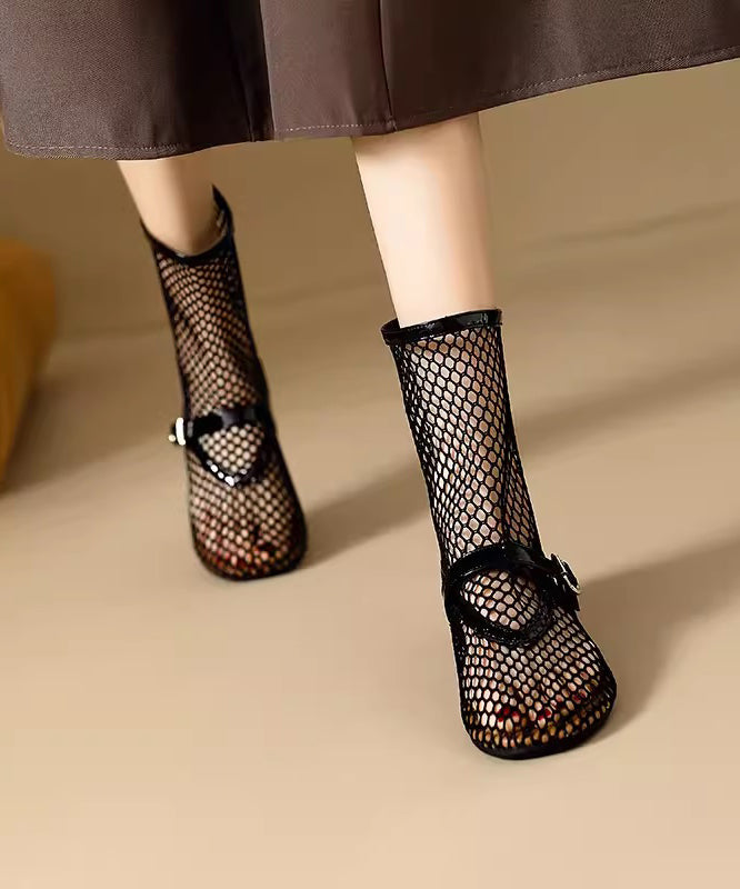 Out Boots Mesh Hollow Splicing Zippered Black Stylish Breathable