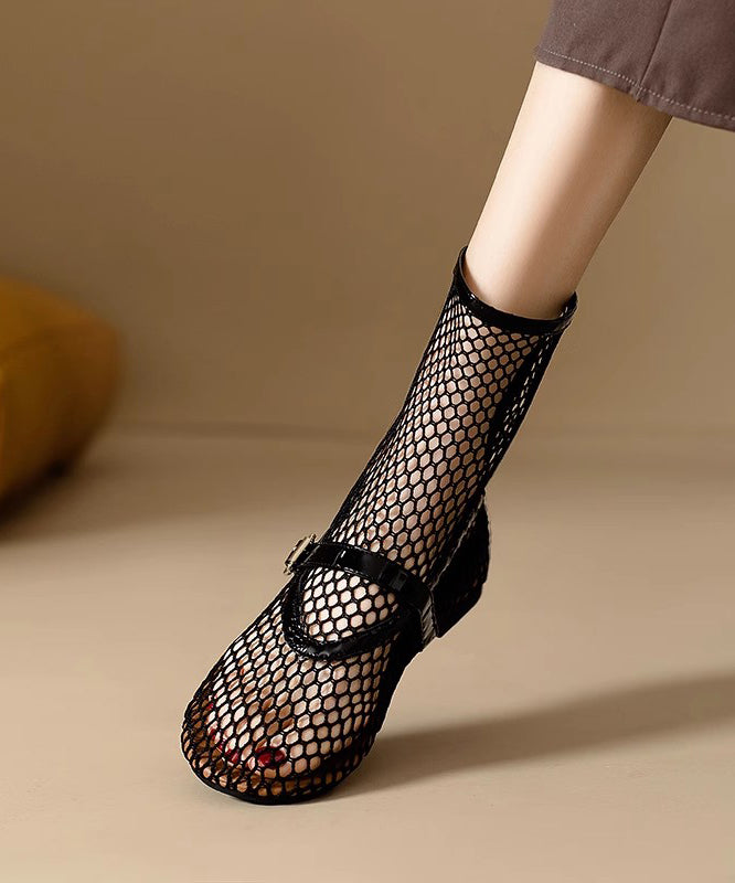 Out Boots Mesh Hollow Splicing Zippered Black Stylish Breathable