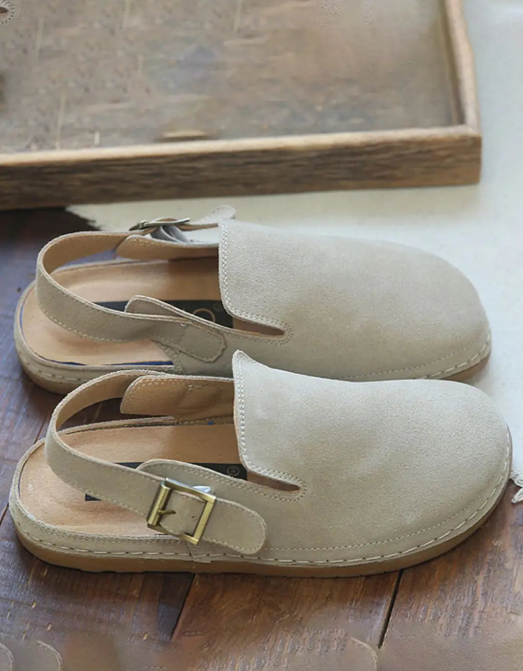 Suede Round Toe Retro Flat Shoes Slingback Ada Fashion