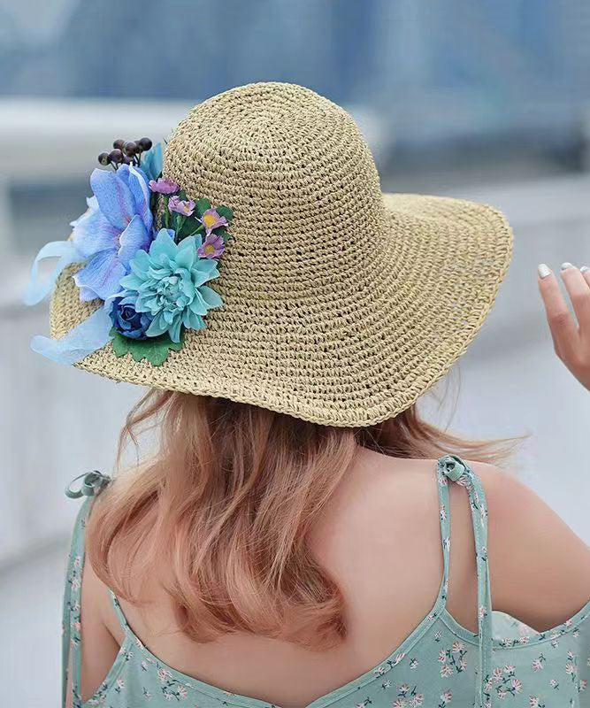 Summer Beach Flower Large Straw Soven Foldable Sunshade Hat YU1022