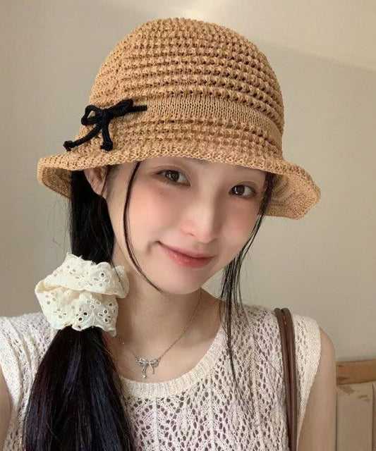 Bucket Eave Hat Large Summer Bow Camel Sunshade Hollow