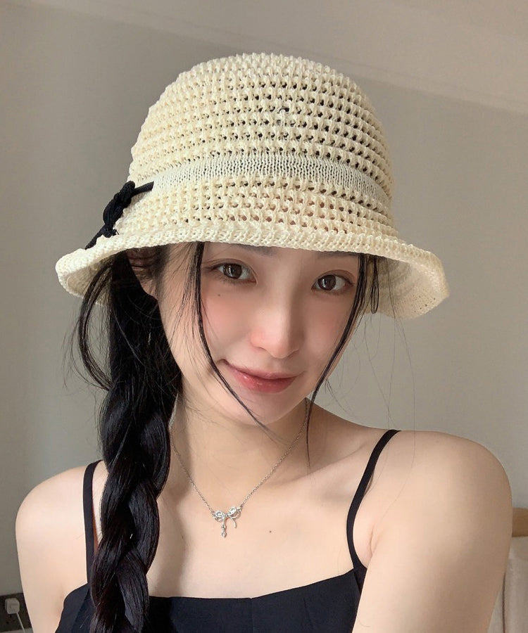 Bucket Eave Hat Large Summer Bow Camel Sunshade Hollow