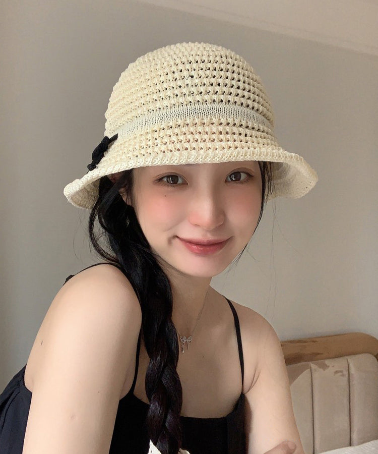 Bucket Eave Hat Large Summer Bow Camel Sunshade Hollow
