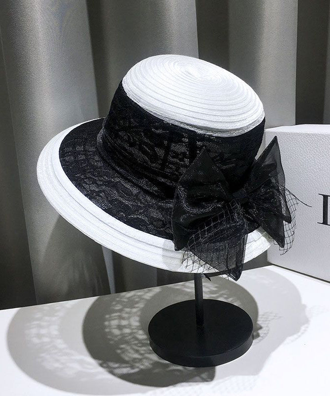 Lace Hat Black Bow Summer Tulle Bucket Fashion