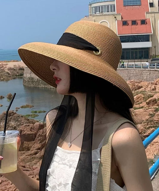 Summer Woven French Style Khaki Sun Versatile Straw Hat