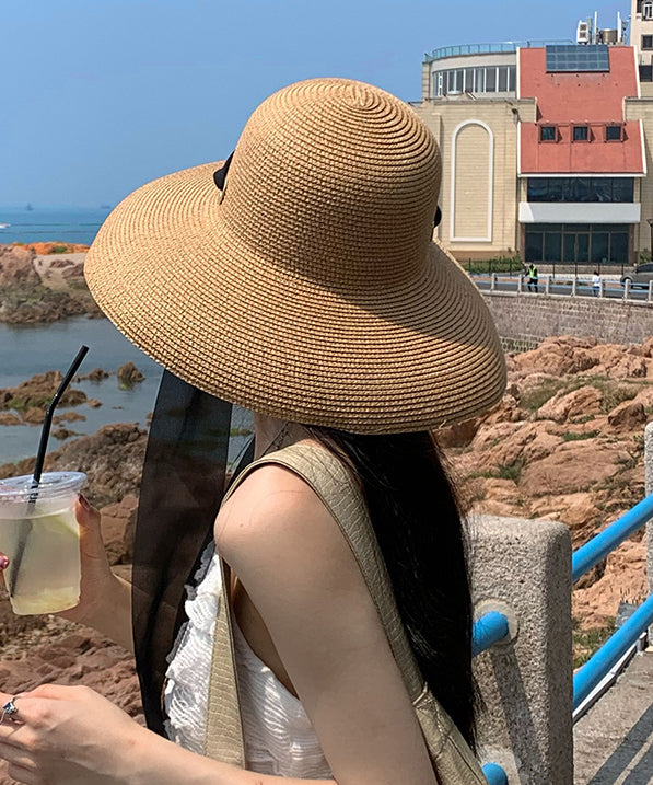 Summer Woven French Style Khaki Sun Versatile Straw Hat