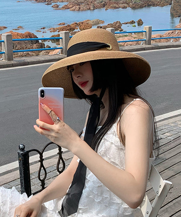 Summer Woven French Style Khaki Sun Versatile Straw Hat