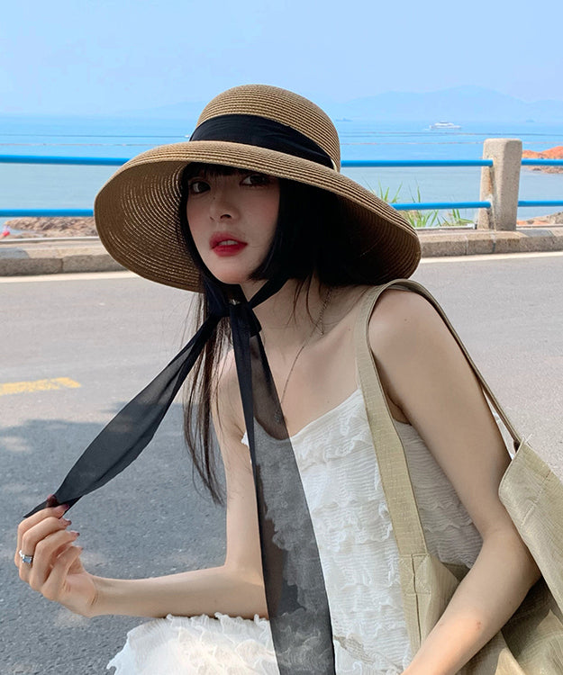 Summer Woven French Style Khaki Sun Versatile Straw Hat