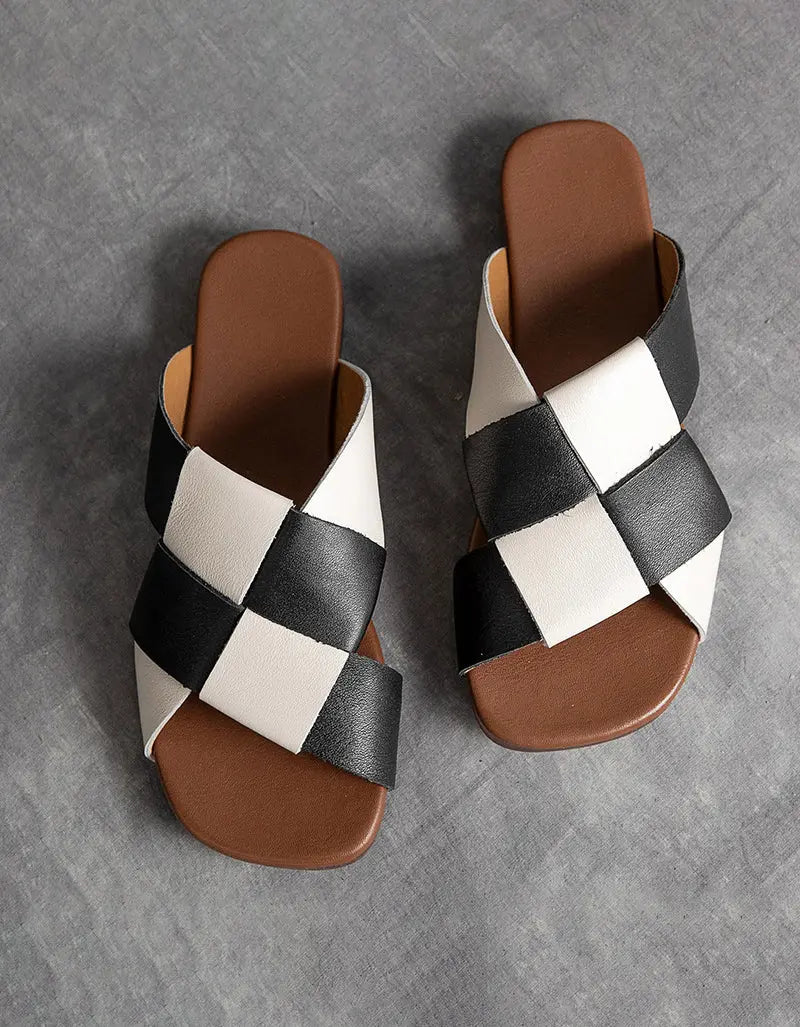 Summer Leather Soft Sole Woven Slippers Ada Fashion