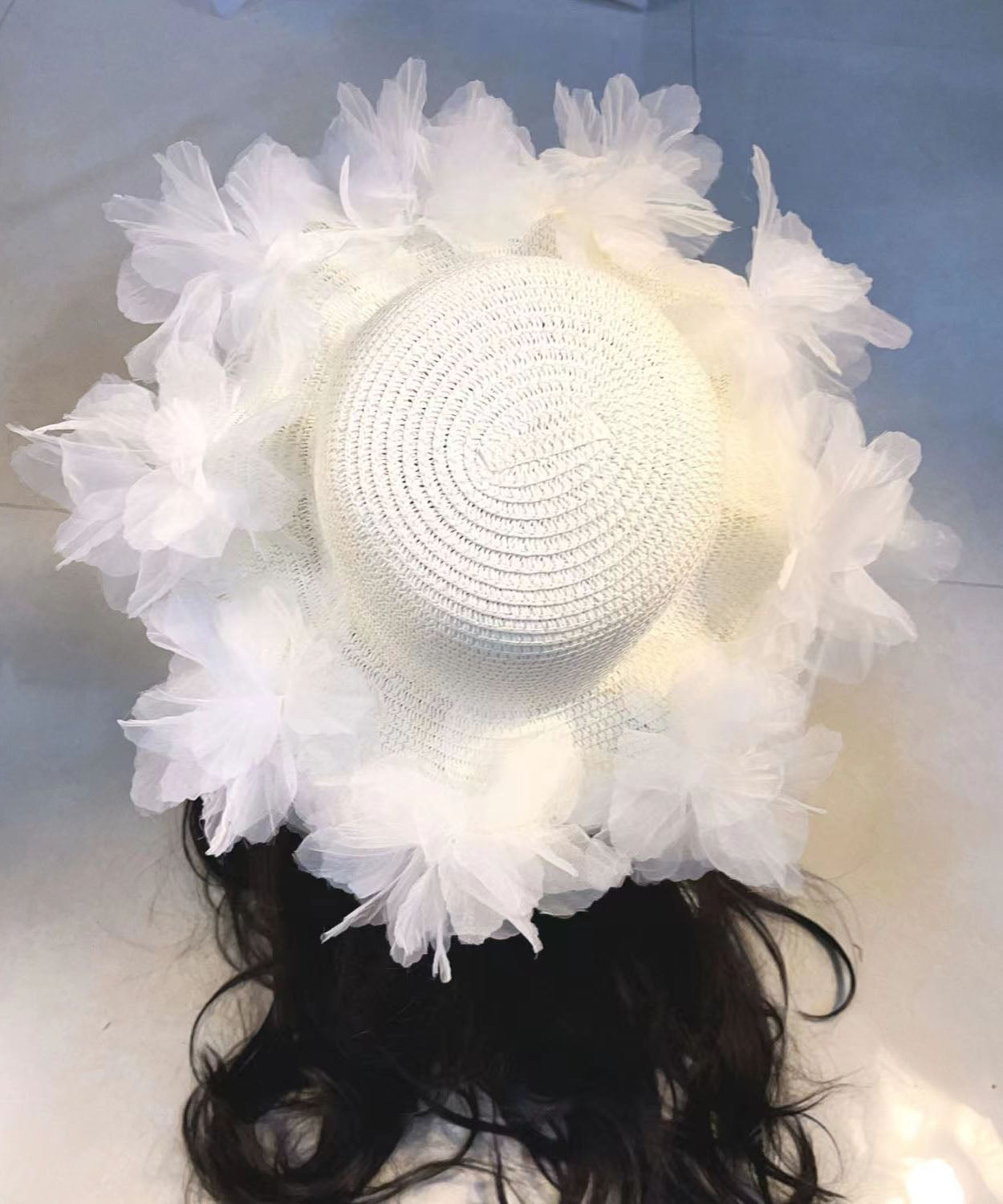 Summer Straw Woven Sun Hat With Large Lace And Large Flowers YU1013