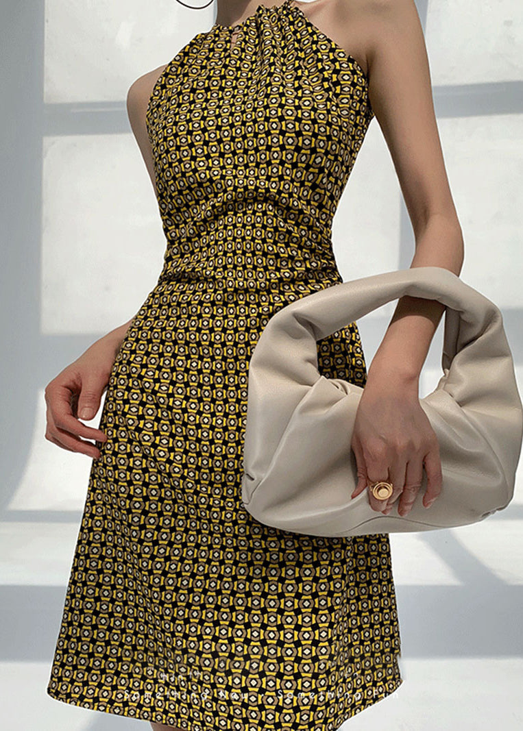 Backless Dress Halter Vacation Summer Print Style Geometric