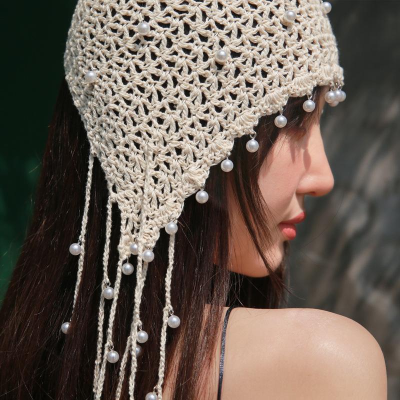 Tassel Pearl Cotton Handmade Knitted Hat OP1021