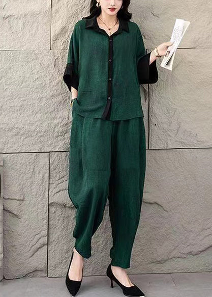Summer Green Two Tea Dye Tie Oversized Cotton Set Piece Suit