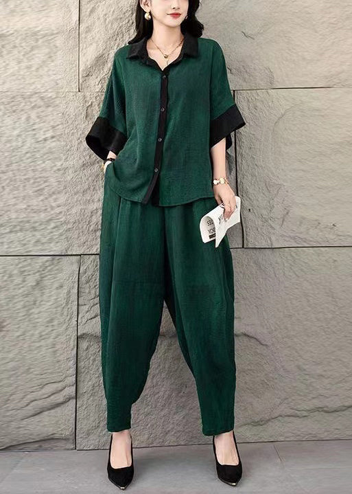 Summer Green Two Tea Dye Tie Oversized Cotton Set Piece Suit