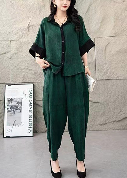 Summer Green Two Tea Dye Tie Oversized Cotton Set Piece Suit