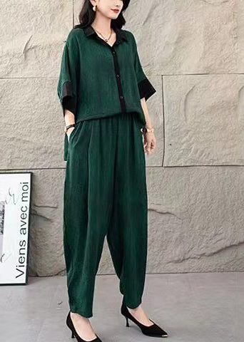 Summer Green Two Tea Dye Tie Oversized Cotton Set Piece Suit