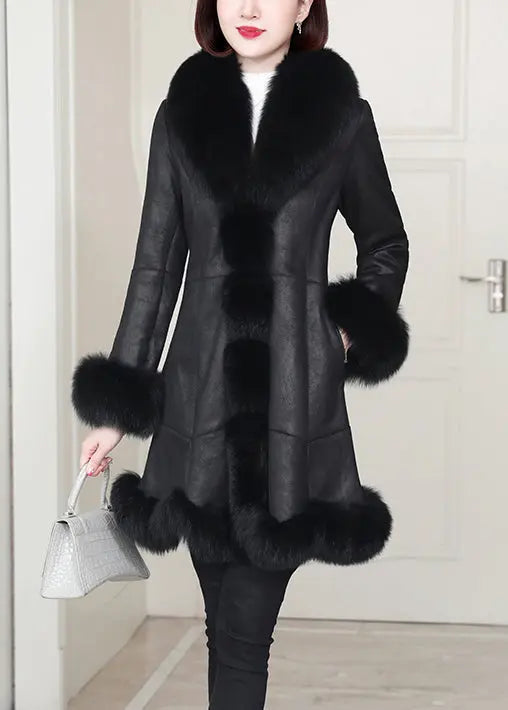 Top Quality Purple Rabbit Hair Collar Pockets Leather And Fur Coats Winter Ada Fashion