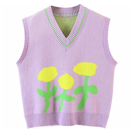 Gilet en tricot à fleurs